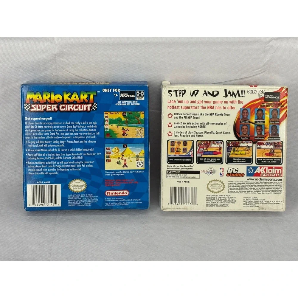 Mario Kart Super Circuit NBA Jam 2002 Nintendo Game Boy Advance GBA Box ONLY Lot